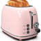 Toaster 2 Slice,Retro Stainless Steel Toaster with 6 Settings, 1.5 in Extra Wide Slots, Bagel/Defrost/Cancel Function, Removable Crumb Tray (Baby Pink)